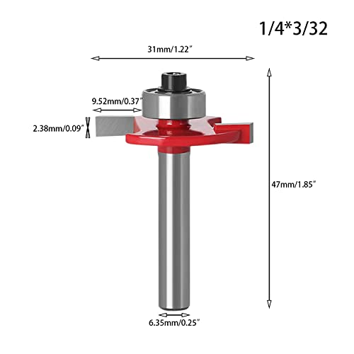 Btstil 1/4'' 3/32 Slot Cutter Bit for Knock on Furniture T Trim Router Campervan Motorhome Red, 1.22 inches diameter - Image 2