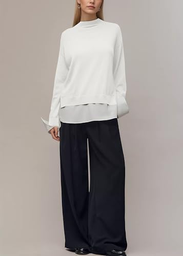 Women Patchwork Pullover Sweater 2 in 1 Knit Crewneck Neck Shirt Tops 2025 Fall Winter Clothes3