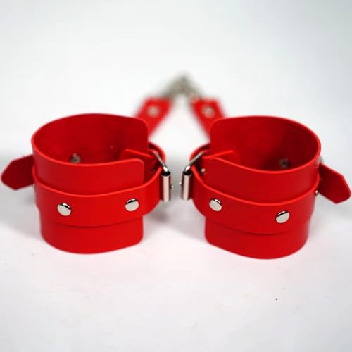 SUPKTHDY Punk Harness Damen Leder Strumpfband Gürtel mit Handschellen Geschirr Damen Sexy Körper Harness Taille Bein Leder Sex Bondage Handschellen Fesseln Sex Set Nachtclub Rave Kostüm Cosplay Rot
