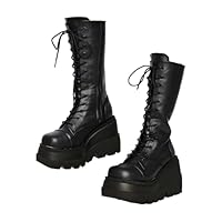 HGXBAMEI Platform Ankle Boots for Women Goth Boots Knee High Chunky Heel Gothic Boot Women Black Combat Motorcycle Booties Round Toe with Zip