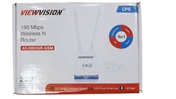 VIEWVISION AT-2XE4GR-GSM 150Mbps 4G N Router || 5 Dbi Duel Antennas || Supports Upto 10 Users || White