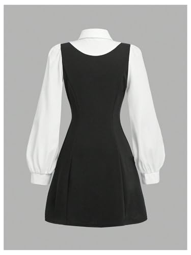 Floerns Girl's Long Sleeve A Line Dress 2 in 1 Collared Button Up Flared Short Dresses2