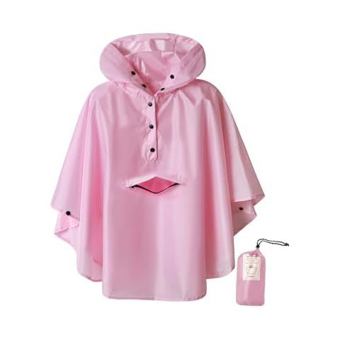 SaphiRose Lightweight Kids Rain Poncho Jacket Waterproof Outwear Rain Coat Pink Medium Cover