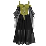 Lightning Deals of Today Prime,Sexy Halloween Costumes Women,Sexy Halloween Costumes Women 2024,Plus Size Cold Shoulder Flare Sleeve Renaissance Dress,Flowy Lace Up Medieval Cosplay Dress,H06 Green