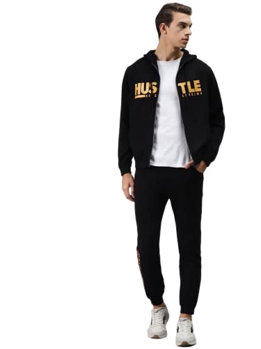 Image of Hubberholme Men's Cotton Blend Hustle Printed Hooded Sweatshirt