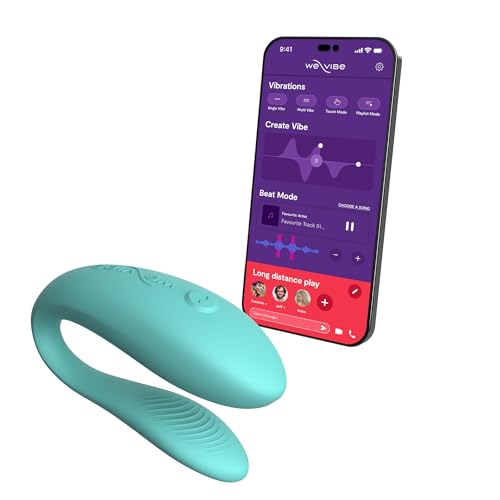 We-Vibe Sync Lite Couples Vibrator | Wearable App Control Vibrating Adult Sex Toy | G Spot & Clitoral Stimulator | Dual Stimulation with 10 Speeds | Adults Sex Toys for Couples | Rechargeable | Aqua