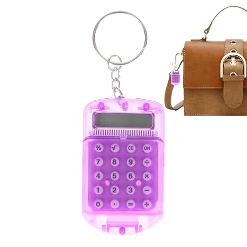 Anulely Llavero calculadora | Calculadora electrónica de bolsillo con llave, bonita calculadora de dígitos pequeños de color caramelo para uso doméstico y escolar