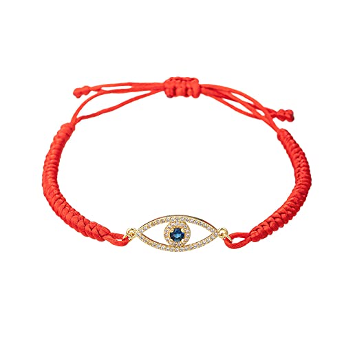 Pulsera de mal de ojo hecha a mano para mujeres, hombres, niñas, rojo, negro, cuerda trenzada, cuerda ajustable, circón de mal de ojo, Sin gemas Cover