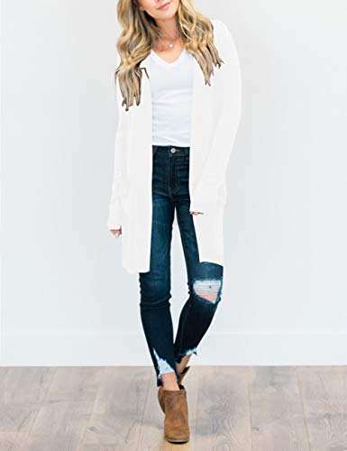 Merokeety Women's Long Sleeve Basic Knit Cardigan Ribbed Open Front Sweater Coat, White, S #TOP1