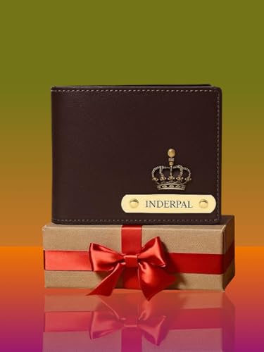 Image of Men's Personalized Leather Original Wallet with Name & Charm with Metal Keychain Combo Gift Set for Men | Customized Purse Combo | Birthday Anniversary Valentine Gift for Men (Brown)