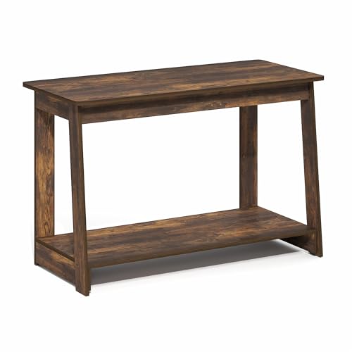 Image of Furinno Beginning TV Stand, 2-Tier Rectangular Entertainment Center with Shelf, TV Console for TV up to 36 Inch, Open Back, for Living Room, Bedroom, Amber Pine