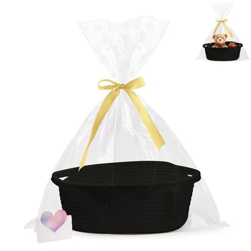 Kit de Cesta de Regalo, 30 x 20 x 12 cm Cesta de Regalo de Cuerda Tejida, cesta de regalo de Cuerda Tejida, Apto para Dormitorios, Cuartos de Baño, Toallas y Ropa, Negro