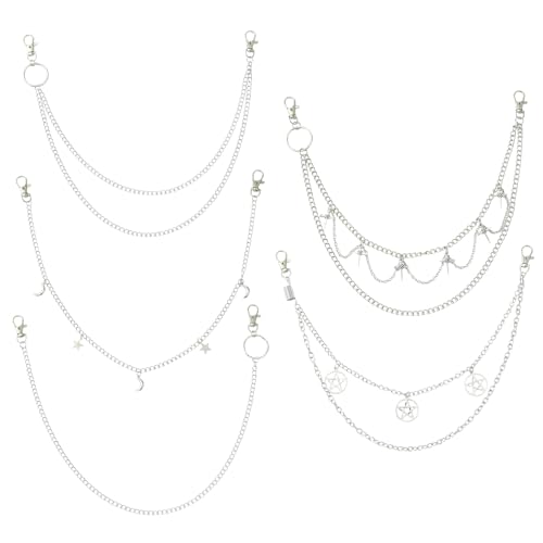 LiQunSweet 5 Styles Punk Style Chain Belt Jeans Pants Pocket Waist Multi-Layer Hip Hop Metal Wallet Belt Chain for Men Women