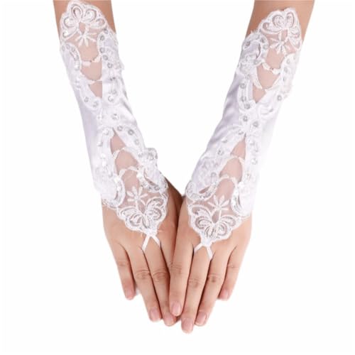 Guantes de lentejuelas novia mitones encaje bordado pedrería boda accesorio