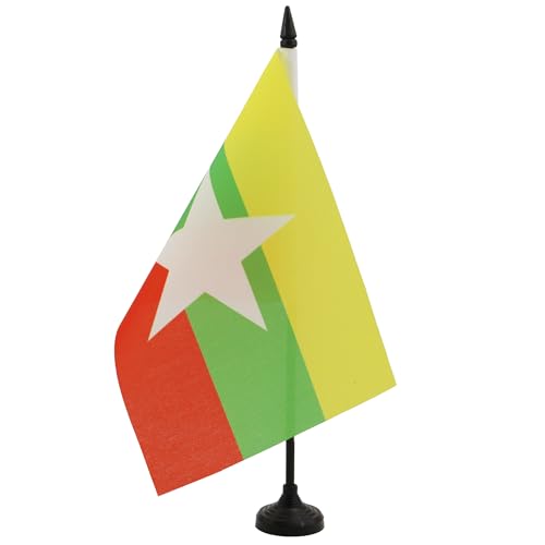 AZ FLAG - Drapeau De Table Birmanie 21x14 cm - Petit Drapeau Birman De Bureau 100% Polyester Avec Hampe De 25cm Et Socle En Plastique Noir