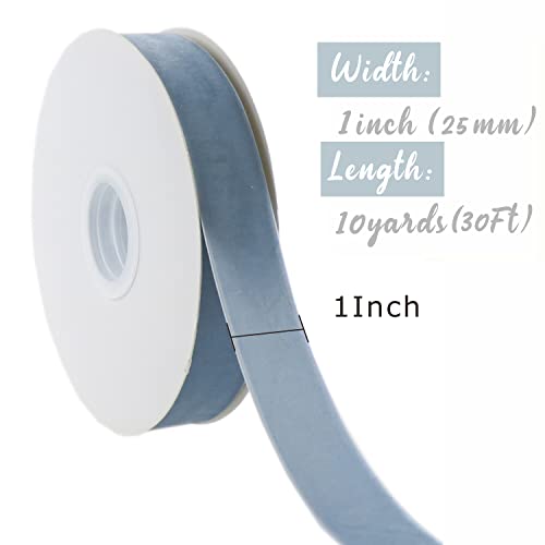 DINDOSAL Dusty Blue Velvet Ribbon 1 Inch Vintage Blue Single Face Velvet Christmas Ribbon for Tree Decorations, Gift Wrapping, Hair Bows, Wreaths and Garlands, Wedding, Cafts, Bouquet - 10 Yards