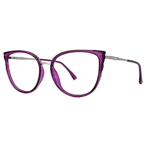 Image of Zeelool Cat Eye Eyeglasses Frame for Women Men Non-prescription Clear Lens ZJGX338746-04 Purple