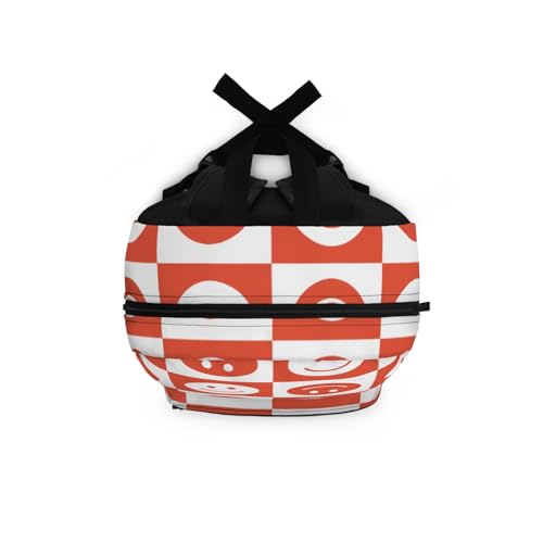 Backpack "Vibrant Red Smiley Face Pattern - Retro Aesthetic Design"4
