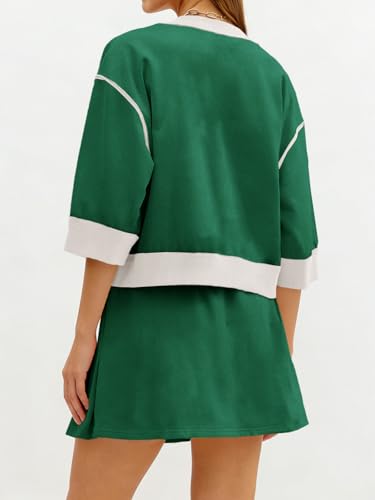 Image of Tankaneo Womens 2 Piece Skirt Sets 3 /4 Sleeve Sweatshirt Lounge Sets | Skort Sets, Color Block, Summer Casual, Matching Sets, Trendy Outfits