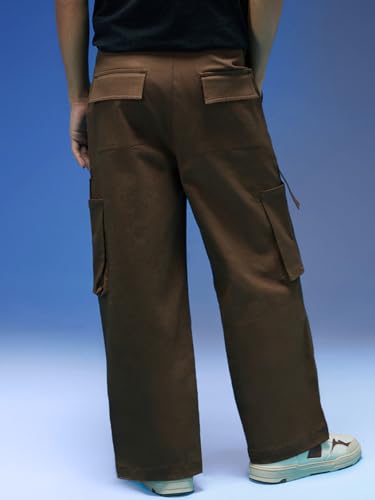 Image of Veirdo Baggy Fit with Button Closure Solid Lycra Woven Cargo Pants for Men (Colors: Beige, Black, Brown, Grey, Navy & Olive)