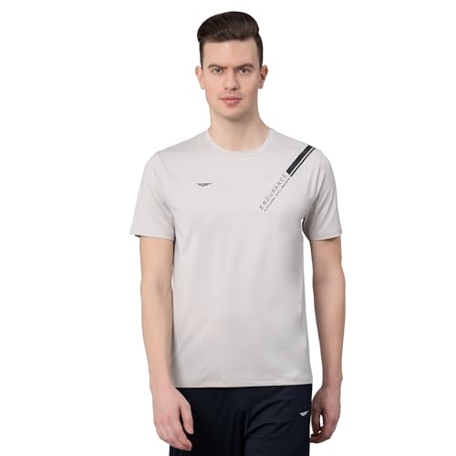 Image of Red Tape Printed Light Grey Activewear T-Shirt for Men | Anti Microbial | High Stretch | Quick Dry