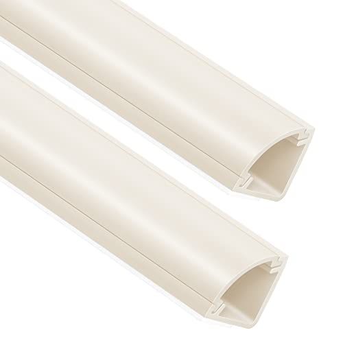 Image of ZhiYo 136in Corner Cable Hider for 3-5 Cords, Wall & Floor Cord Hider Beige | Self-Adhesive Cable Concealer, 8 Pack (17 inch Each), Quarter Round Cable Management Raceway for Baseboards & Ceiling Corners