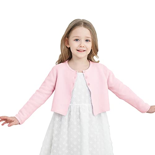Girls' Long Sleeve Knitted Bolero Cardigan Kids Button Closure Shrug Sweaters Cropped Jacket Cover Up Tops