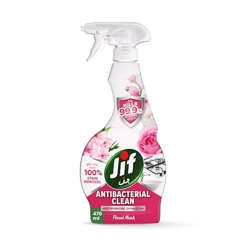 JIF Antibacterial Clean Multipurpose Spray Floral Musk 470ml 100% Stain Removal Kills 99.9% of Germ