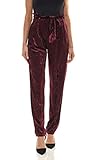 samthose damen weiss Maschinenwäsche bei 30°C Heine Hose Samt-Hose Elegante Damen Stoff-Hose mit Bindeband Party-Hose Freizeit-Hose Bordeaux, Größe:42