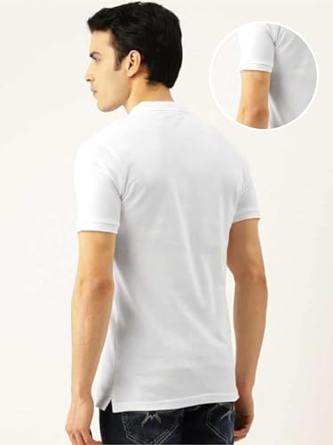 Image of Men's Poly Cotton-Matty Tshirt with Regular Fit Solid Pattern Half Sleeve Standard Length and Button Down Closure|Men's T-Shirts