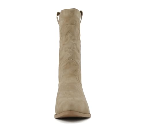Image of Soda inchTELLER inch ~ Women's Western Cowboy Boots with Stitched Detailing, Pointed Toe, and Low Block Heel