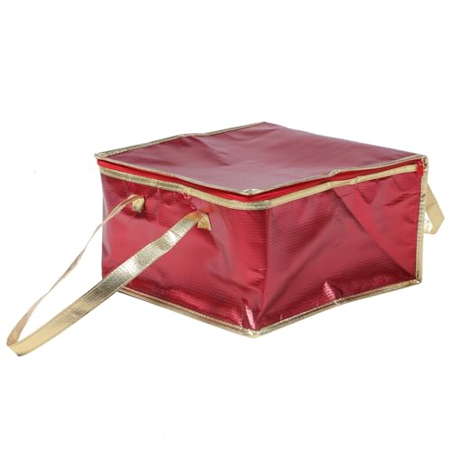 Uonlytech Bolsa Térmica Plegable y Fácil de Transportar para Alimentos Cremallera y Asas, Fabricada en Tela No Tejida Roja para Restaurante y Playa