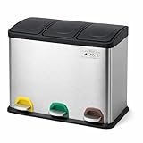 A.M.C. Pattumiera Raccolta Differenziata in Acciaio Inox e Plastica con Scomparti contenitore Bidone Spazzatura Estraibile con Apertura a Pedale per Casa Cucina e Esterno 3 x 15 Lt (45 Litri)