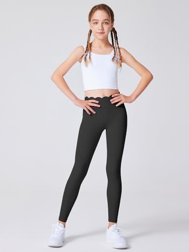 Girls 3 Pack Yoga Pants Scallop Waist Workout Running Athletic Leggings for Kids in 6-13 Years2