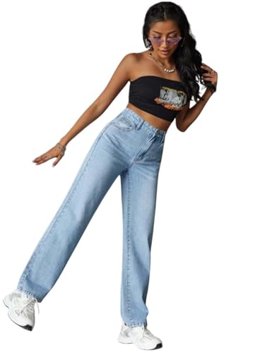 Image of KOTTY Women's High Rise Cotton Lycra Blend Ankle Length Relaxed Fit Jeans Light Blue (Blue,34) KOTTYLADIESJEANS1099XXL