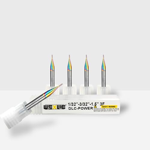 Image of Tools DLC Series Carbide Square End Mill, Diamond-Like Coating, End Mill for Aluminum, Copper, Magnesium Alloys, High Silicon Aluminum, Composite Materials,3 Flute,1 /8 Shank(.0313(1 /32) inch, 5pcs)