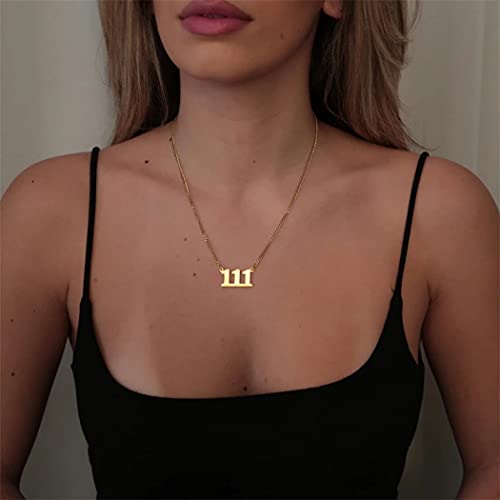 Wealthmao Angel Number Necklace For Women 000 111 222 333 444 555 666 777 888 999 Gold Plated Stainless Steel Pendant Choker Necklace Chain Numerology Jewelry (333-Silver) #TOP3