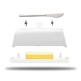 Butter Dish with Lid and Knife, Magnetic Butter Keeper, Ceramic Butter Keeper, New Bone China Butter Dish with Handle Cover Design & 1 Knife, Easy Scoop, Dishwasher Safe (White)