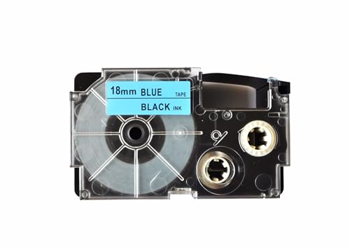 Image of LIVYU LIFE 18mm Tape Compatible Label Tape Replacement for Casio KL-120, KL-60, KL-820, KL-7400, KL-G2, KL-HD1 Label Maker, (Black Ink on Blue Tape -9 mm x 8m-1 Pcs)