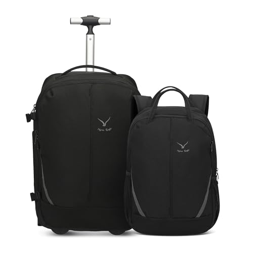 Image of Hynes Eagle 2 in 1 Travel Backpack Set Rolling Backpack with Wheels Carry on Luggage 43L with Personal Item Bag for Men Women 17 inches Laptop Backpack Jet Black