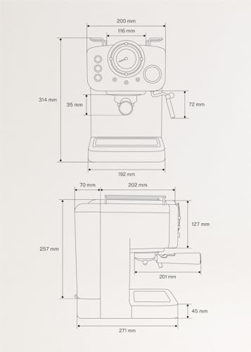 Miniatura 5 de CREATE / THERA RETRO/Cafetera Express Semiautomática arena mate y madera / 20 bares, brazo doble salida, depósito 1,25L, café molido y monodosis ESE 55mm, con vaporizador, 1100W