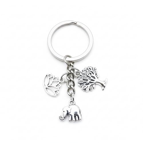 VEOWOO Elephant Keychain – Tree of Life Keychains Bag Charms for Women with Elephant and Tree, Cool Key Chains Gifts for Nature Lovers, Girls, Friends