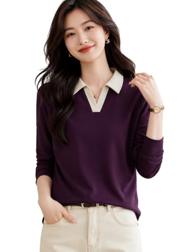 Image of Women's Polo T-Shirt | Long Sleeve Casual T-Shirt for Womens || Soft Comfortable Korean Style Trendy Top for Women