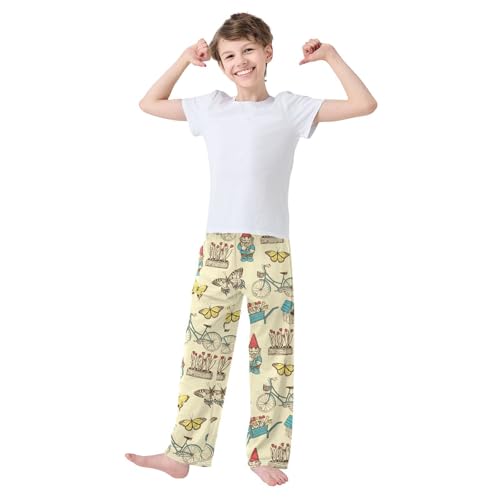Gnome Butterfly Bicycle Boys Long Pants Soft Trousers Elastic Waist Kids Lounge Bottoms with Pockets S-XL2
