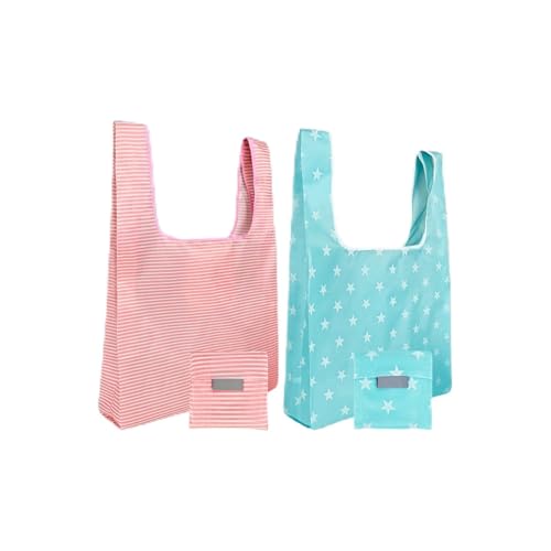 Generic Pacote com 2 sacos de supermercado reutilizáveis de poliéster com bolsa dobrável, resistente à água, sacolas grandes e resistentes, fofas, unissex, para mulheres, bolsas de tecido com alças