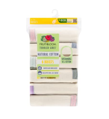 Fruit of the Loom Toddler Girls Natural Cotton Brief 6 Pack, 2T/3T, Assorted2