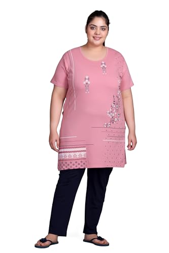 Image of In Love Women's Plus Size Printed Cotton Night Suit Set Short Sleeve | Cotton fabric - soft night suit set for sleepwear and home comfort