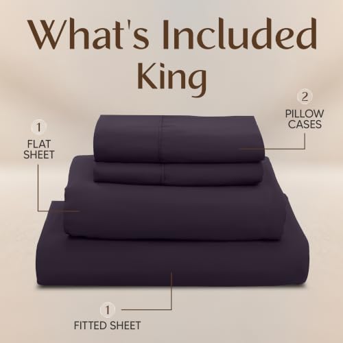 Image of Utopia Bedding King Size Sheet Set - 4 Piece Bed Sheets, Soft and Breathable Microfiber, Includes 1 Fitted Sheet, 1 Flat Sheet and 2 Pillowcases - Oeko Tex (Dark Purple)