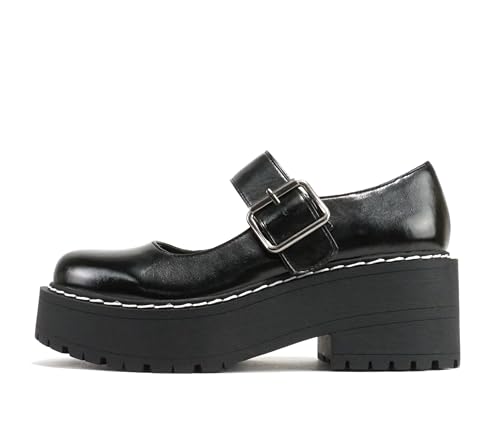 Soda “LOAF” ~ Women Round Toe Lug Sole Low Platform Heel Mary Jane Pump Shoe with Adjustable Ankle Strap