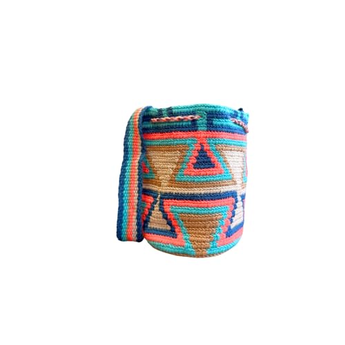 Mini Traditional Wayuu Mochila Bag | Woven Crossbody | Handmade | Boho (Blue and Teal)2